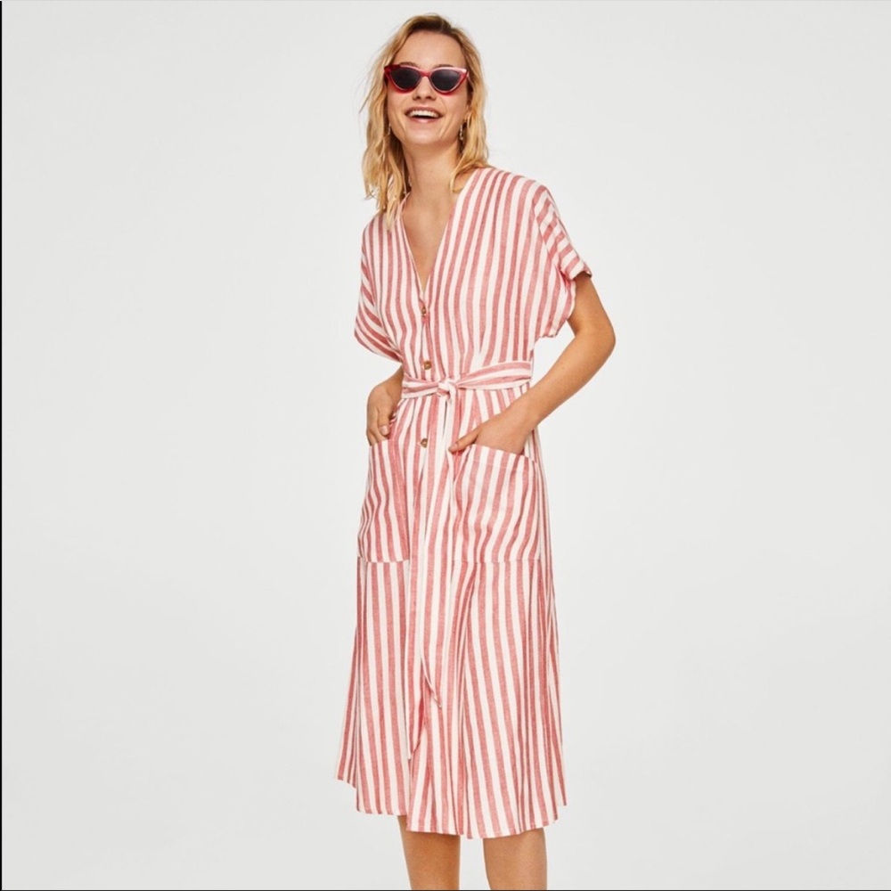 Mango red striped midi dress size M